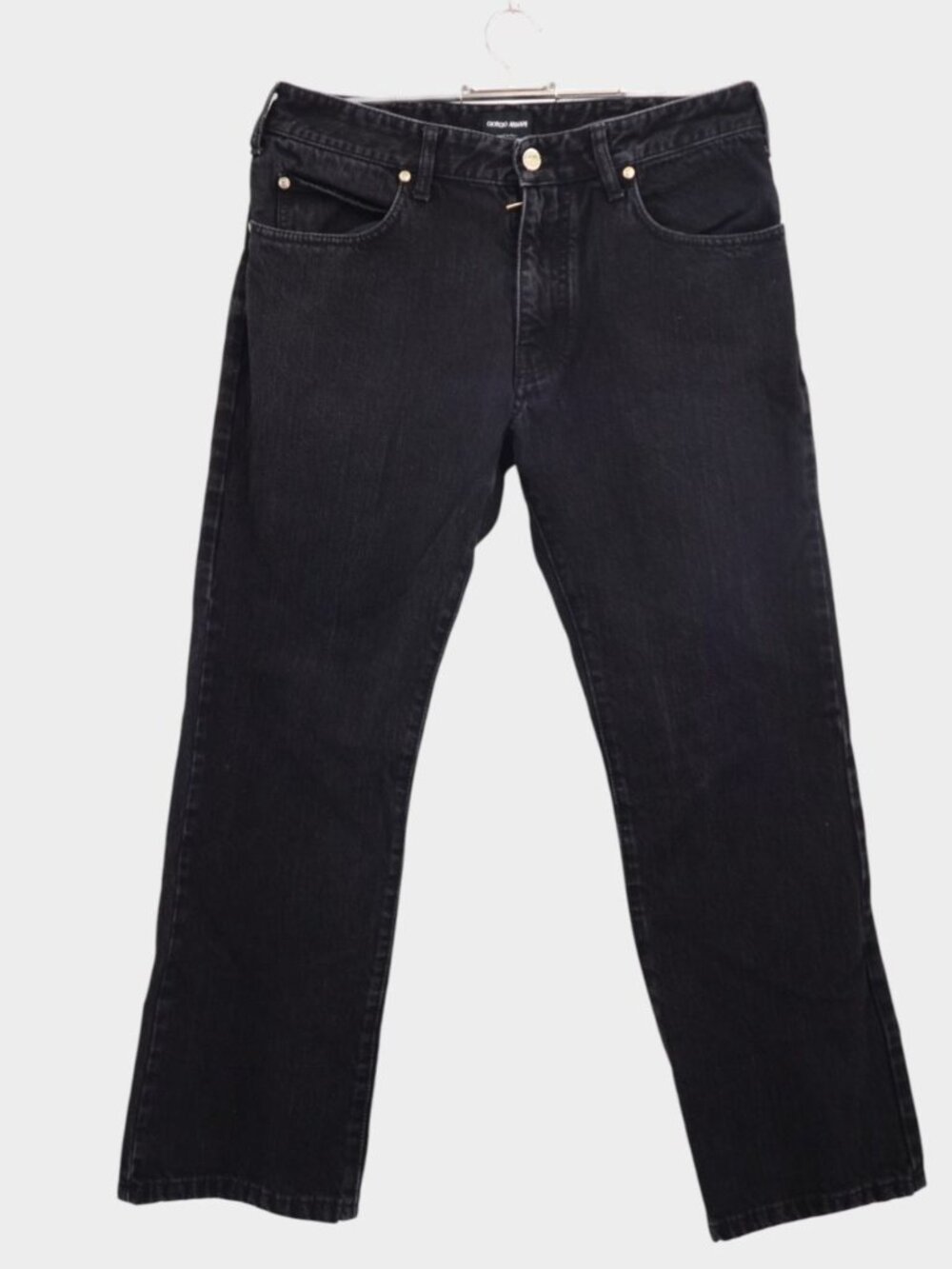Giorgio Armani Black Washed Denim Straight Leg Jeans Gold Hardware Size 31